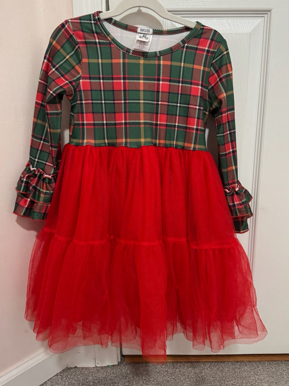 Mia Belle Girls 6Y Christmas Plaid Tulle Tutu Dress
